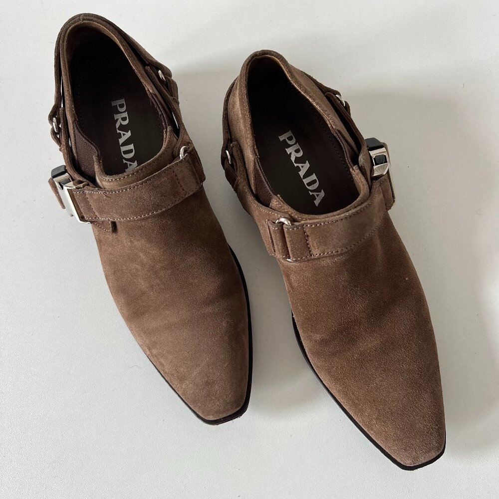 Prada Suede Harness Ankle Boots